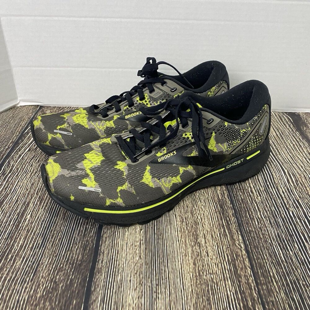 Brooks Mens Ghost 14 Camo Lime Green/Black Running Shoes Size 10 Lace Up